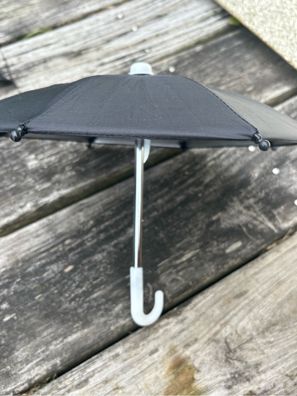 Black Compact Umbrella with White Hook Handle